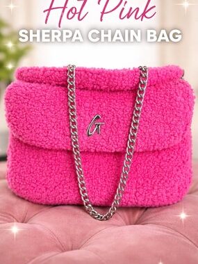 Hot Pink Sherpa Chain Shoulder Bag